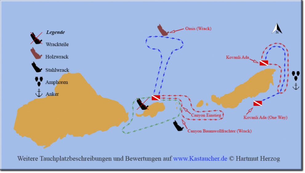 Tauchplatzkarte Kas und Umgebung