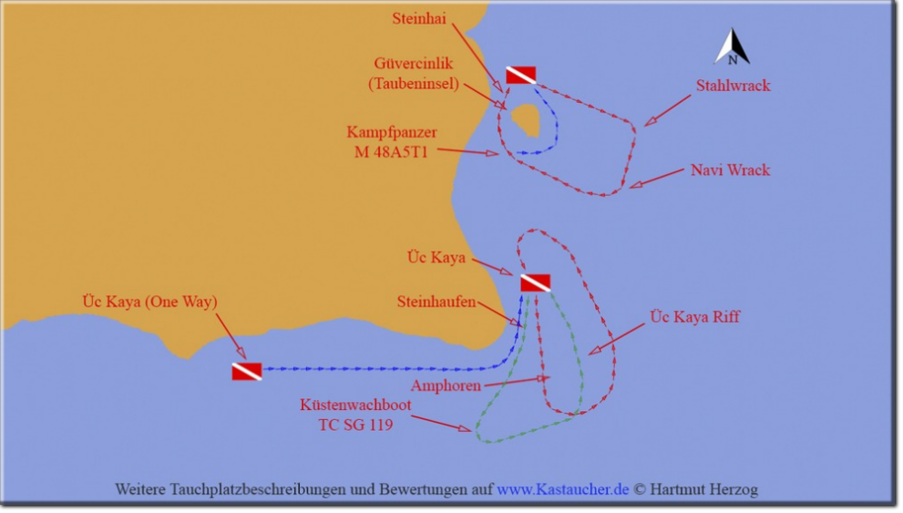 Tauchplatzkarte Kas und Umgebung