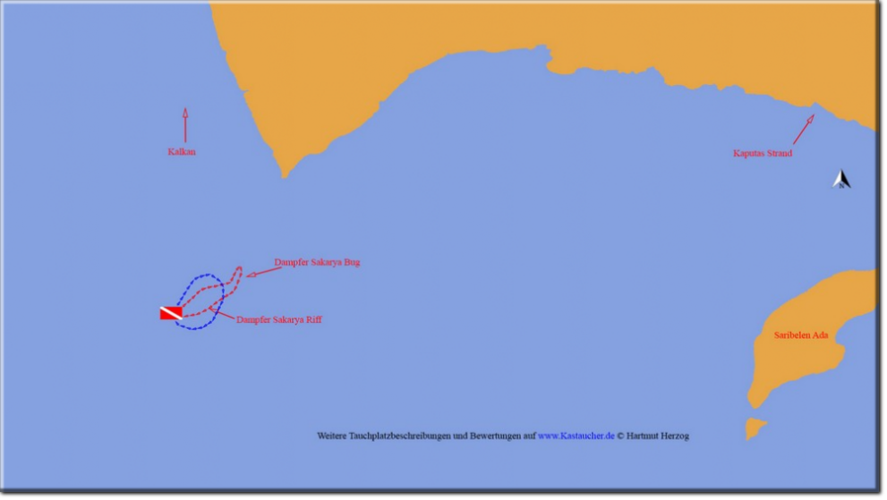 Tauchplatzkarte Kas und Umgebung